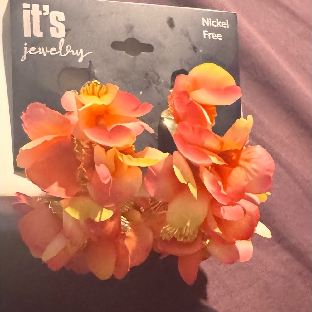 Floral Earrings - Orange and Gold